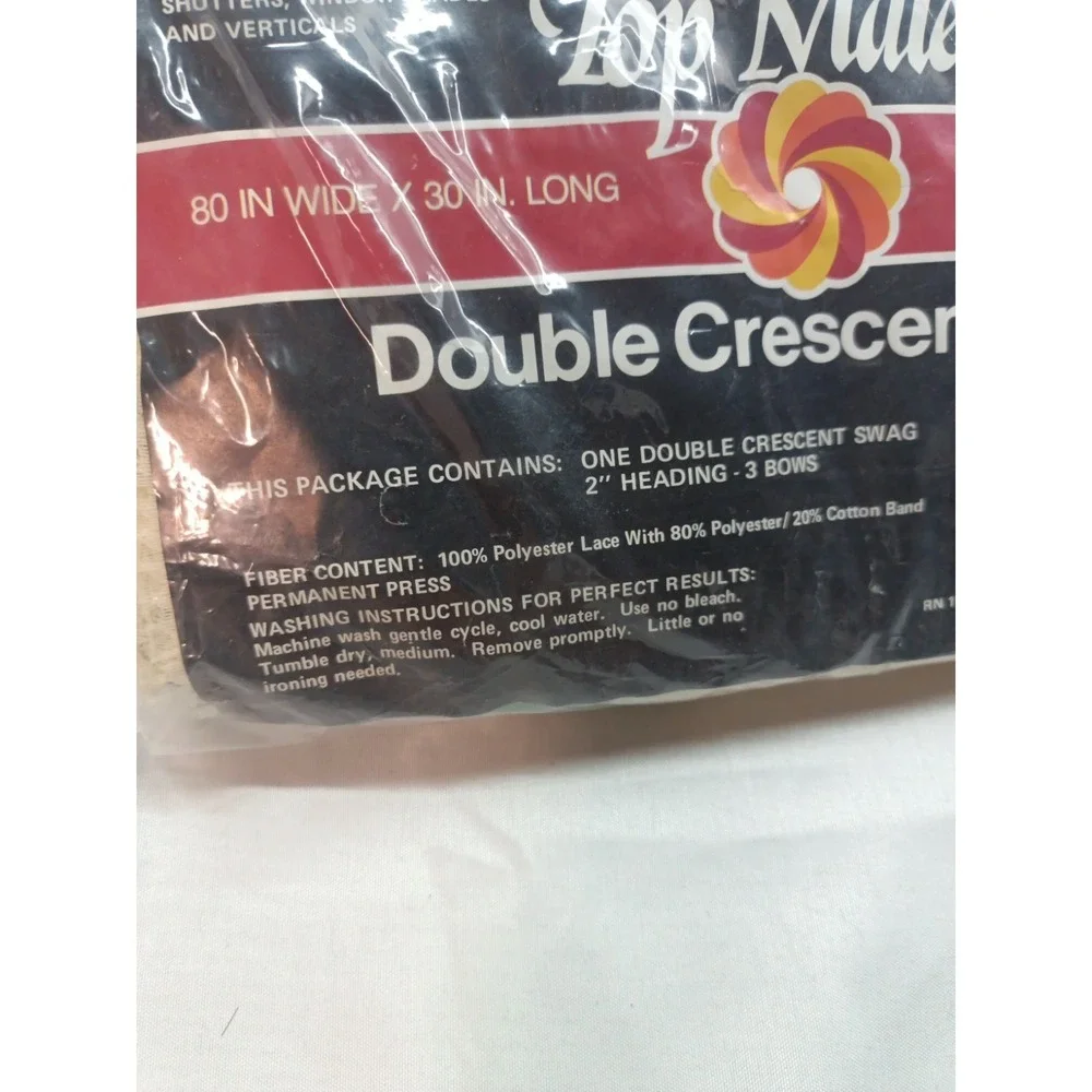 Vtg Top Mates Double Crescent Swag Valance Blue Green Knit Cottagecore 80x30in